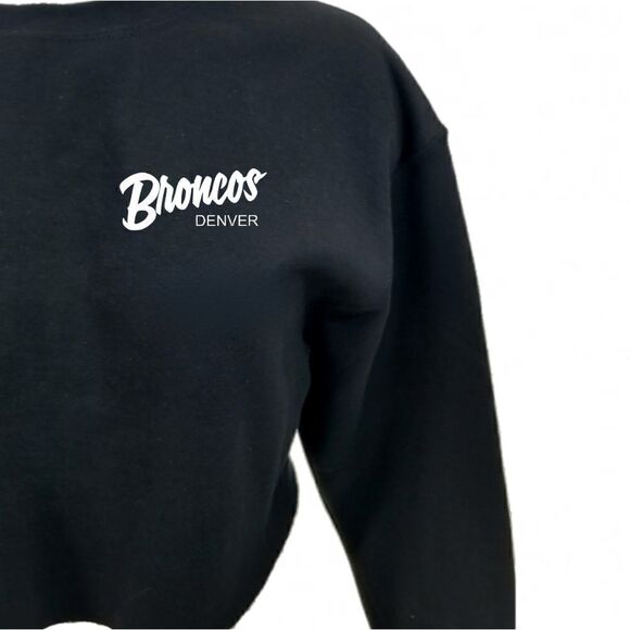 DENVER BRONCOS Double Script Retro Logo Crop Top Pullover Crewneck Sweatshirt - Picture 4 of 6